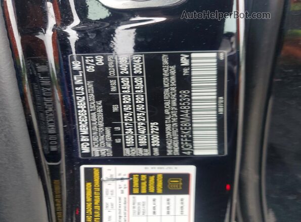4JGFF5KE8MA485398 2021 MERCEDES-BENZ GLS Black VIN კოდის სტიკერის ხედი