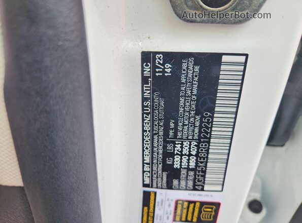 4JGFF5KE8RB122259 2024 MERCEDES-BENZ GLS White VIN კოდის სტიკერის ხედი
