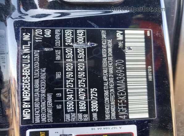 4JGFF5KEXMA369670 2021 MERCEDES-BENZ GLS Black VIN կոդի պիտակի տեսք