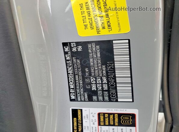 4JGGM1CB4PA017521 2023 MERCEDES-BENZ EQE Gray VIN კოდის სტიკერის ხედი