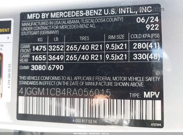 4JGGM1CB4RA056015 2024 MERCEDES-BENZ EQE 350 SUV Silver Widok komory silnika