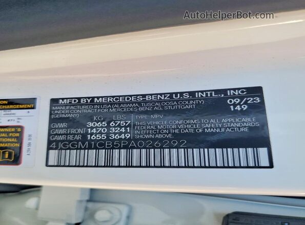 4JGGM1CB5PA026292 2023 MERCEDES-BENZ EQE White Vista de la etiqueta del VIN
