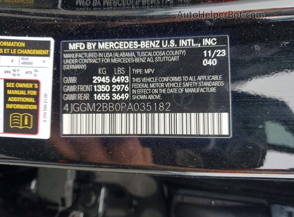 4JGGM2BB0PA035182 2023 MERCEDES-BENZ EQE Черный Вид наклейки с VIN-кодом