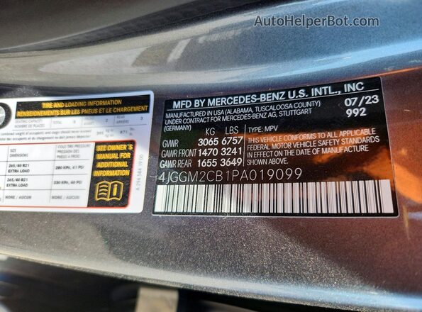 4JGGM2CB1PA019099 2023 MERCEDES-BENZ EQE Gray Vista de la etiqueta del VIN
