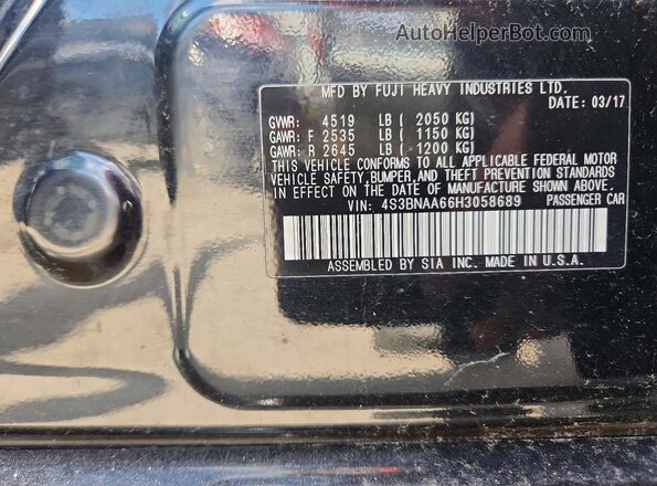 4S3BNAA66H3058689 2017 SUBARU LEGACY Черный 