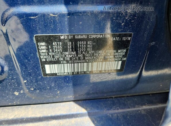 4S3BNAB67K3021558 2019 SUBARU LEGACY Blue Vista del compartimento del motor