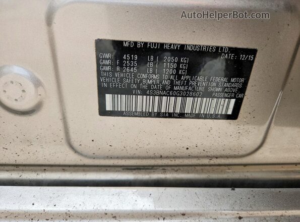 4S3BNAC60G3028602 2016 SUBARU LEGACY Желто-коричневый Вид подкапотного пространства