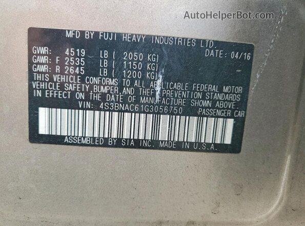 4S3BNAC61G3056750 2016 SUBARU LEGACY Beige Vista del compartimento del motor