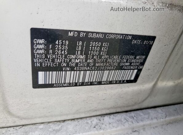 4S3BNAC62J3029662 2018 SUBARU LEGACY White ძრავის განყოფილების ხედი