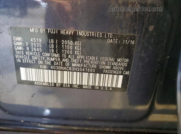 4S3BNAC63H3041880 2017 SUBARU LEGACY Серый Вид подкапотного пространства