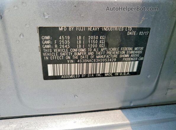 4S3BNAC63H3053429 2017 SUBARU LEGACY Silver VIN კოდის სტიკერის ხედი