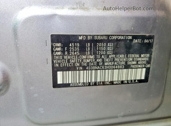 4S3BNAC63H3064883 2017 SUBARU LEGACY Silver 