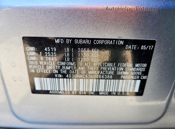 4S3BNAC63H3066388 2017 SUBARU LEGACY Silver Вид підкапотного простору