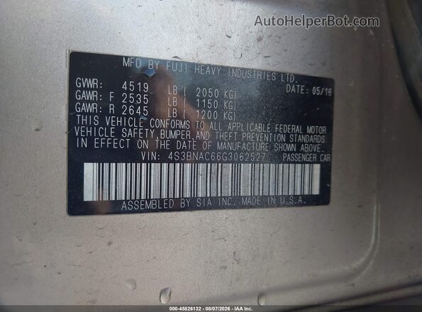 4S3BNAC66G3062527 2016 SUBARU LEGACY Beige ძრავის განყოფილების ხედი