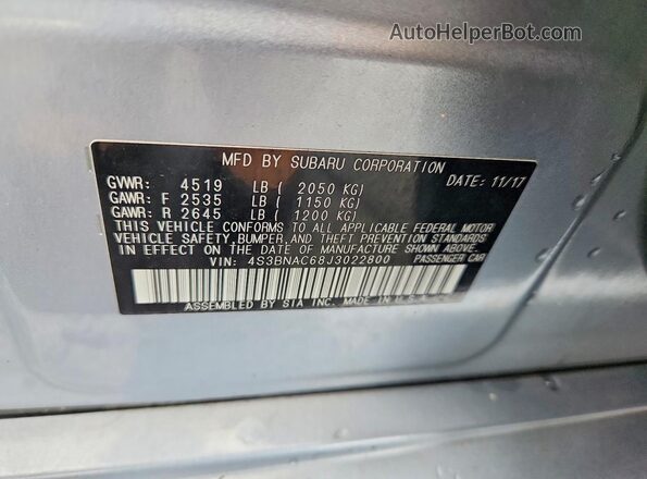 4S3BNAC68J3022800 2018 SUBARU LEGACY Silver Вид наклейки з VIN-кодом