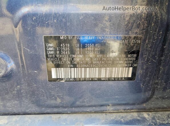 4S3BNAC69G3043812 2016 SUBARU LEGACY Blue Vista del compartimento del motor