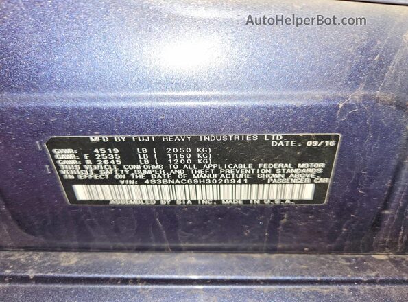 4S3BNAC69H3028941 2017 SUBARU LEGACY Blue VIN sticker view