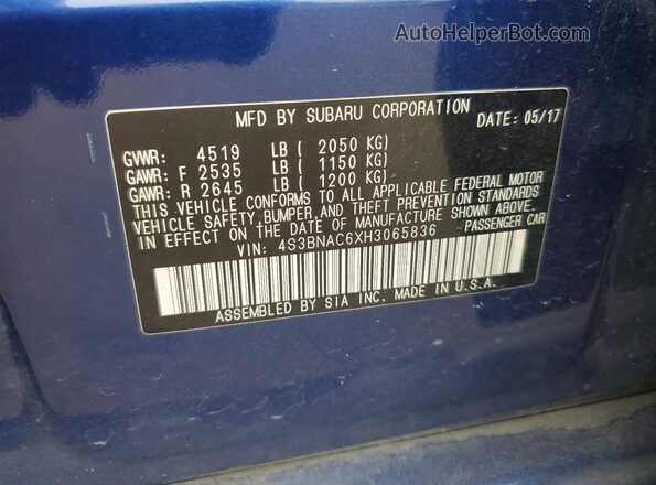 4S3BNAC6XH3065836 2017 SUBARU LEGACY Blue Вид підкапотного простору