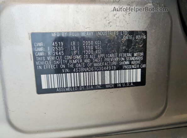 4S3BNAD61G3044919 2016 SUBARU LEGACY Tan Շարժիչի բաժամունքի տեսք