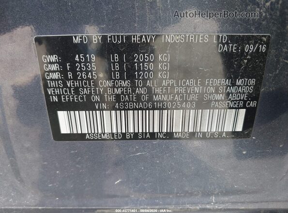 4S3BNAD61H3025403 2017 SUBARU LEGACY Синий Вид подкапотного пространства