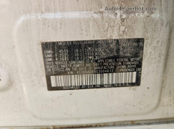 4S3BNAD66G3004612 2016 SUBARU LEGACY White Вид підкапотного простору