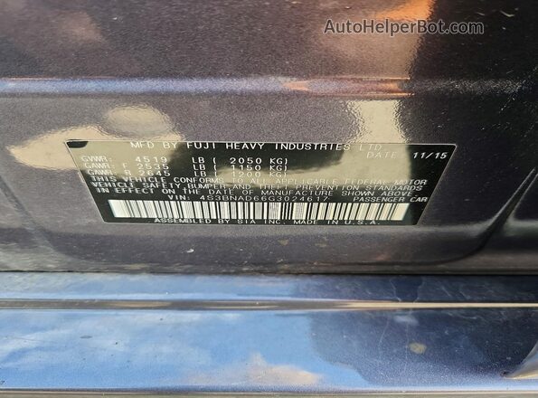 4S3BNAD66G3024617 2016 SUBARU LEGACY Gray Вид наклейки з VIN-кодом