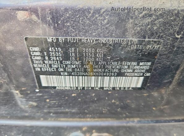 4S3BNAD6XH3049263 2017 SUBARU LEGACY Blue Vista del compartimento del motor