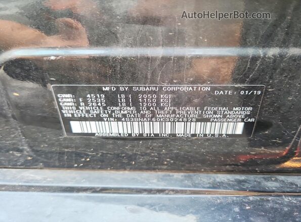 4S3BNAF60K3024828 2019 SUBARU LEGACY Black Շարժիչի բաժամունքի տեսք