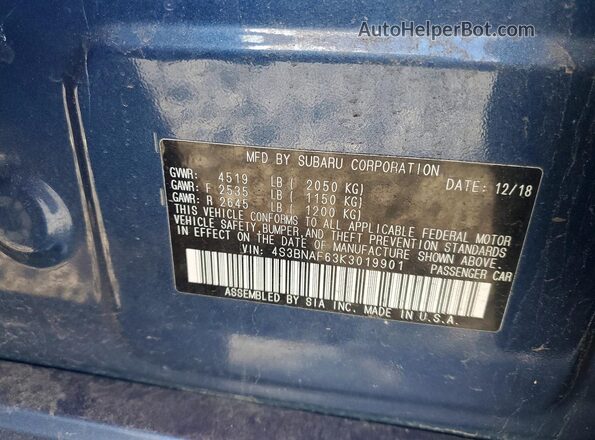 4S3BNAF63K3019901 2019 SUBARU LEGACY Синий Вид подкапотного пространства
