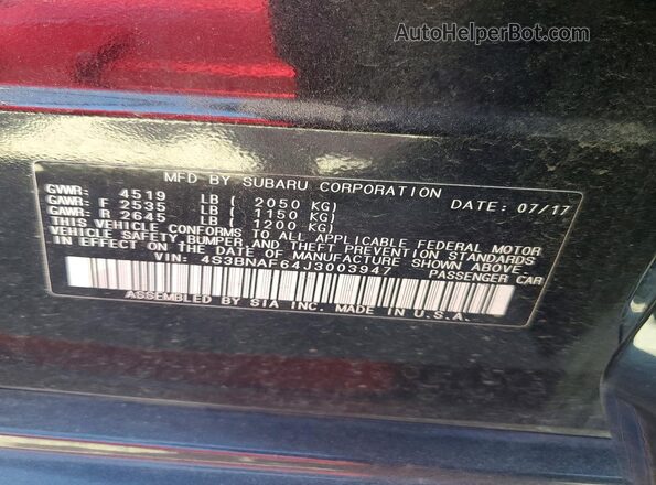 4S3BNAF64J3003947 2018 SUBARU LEGACY Black Вид підкапотного простору