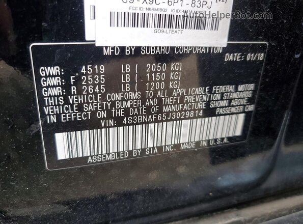 4S3BNAF65J3029814 2018 SUBARU LEGACY Black Vista del compartimento del motor