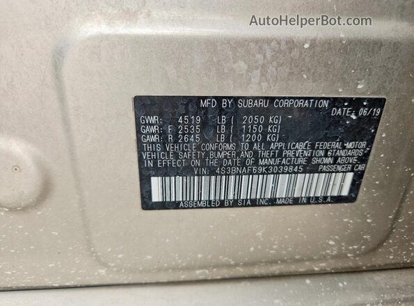 4S3BNAF69K3039845 2019 SUBARU LEGACY Tan Շարժիչի բաժամունքի տեսք