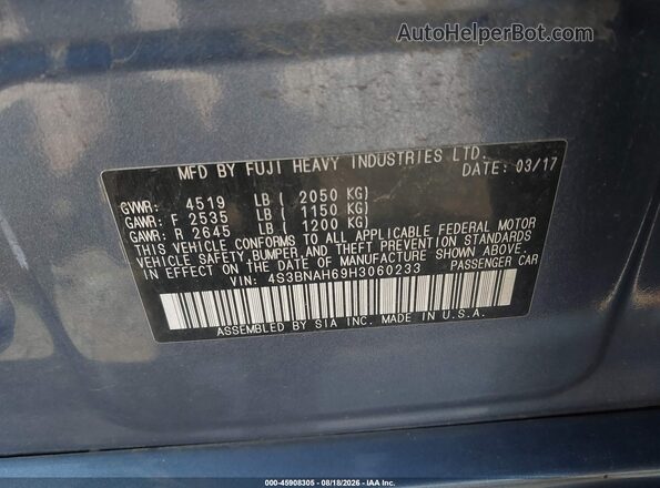 4S3BNAH69H3060233 2017 SUBARU LEGACY Blue Շարժիչի բաժամունքի տեսք