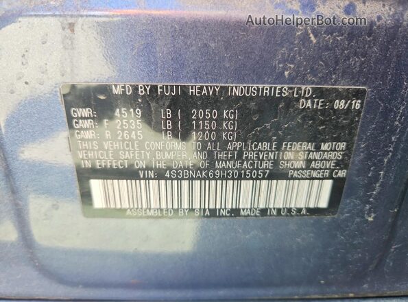4S3BNAK69H3015057 2017 SUBARU LEGACY Blue Вид підкапотного простору