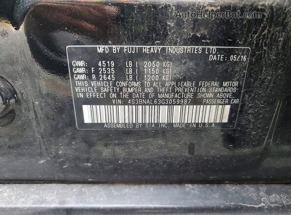 4S3BNAL63G3059987 2016 SUBARU LEGACY Black Vista del compartimento del motor