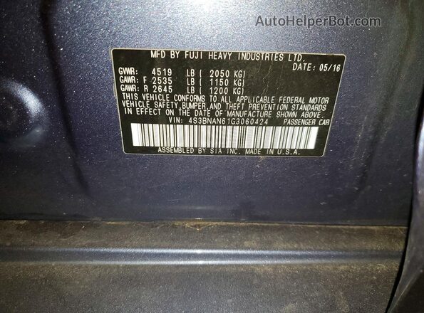 4S3BNAN61G3060424 2016 SUBARU LEGACY Blue Widok komory silnika