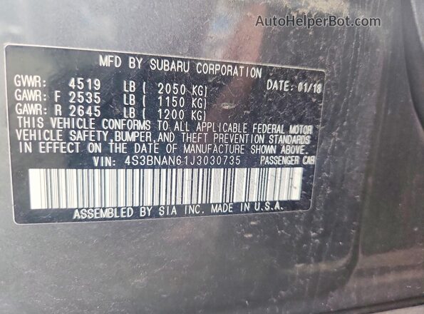 4S3BNAN61J3030735 2018 SUBARU LEGACY Gray ძრავის განყოფილების ხედი