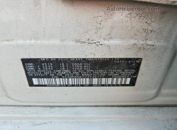 4S3BNAN62G3036777 2016 SUBARU LEGACY White Vista de la etiqueta del VIN