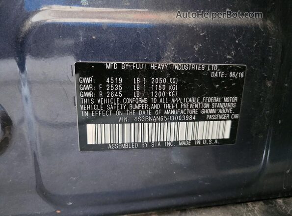 4S3BNAN65H3003984 2017 SUBARU LEGACY Gray Widok komory silnika