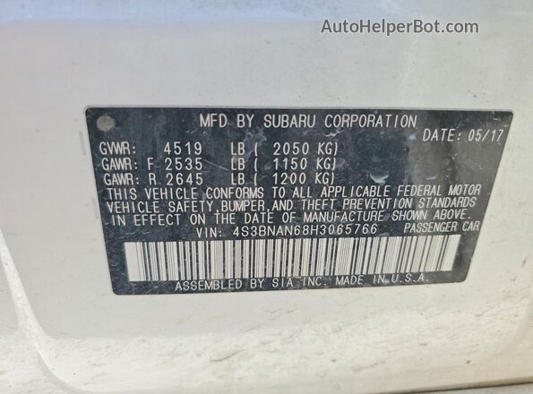 4S3BNAN68H3065766 2017 SUBARU LEGACY White Vista del compartimento del motor