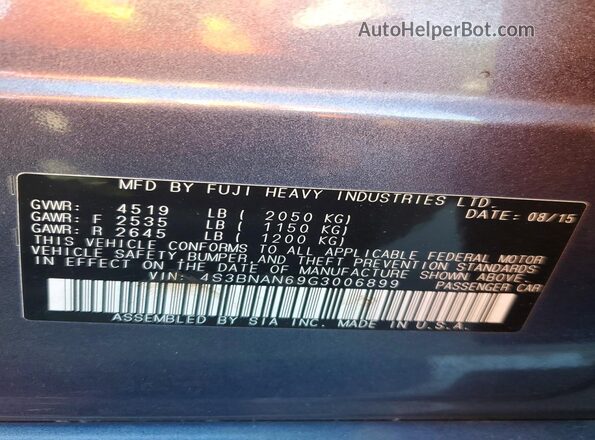 4S3BNAN69G3006899 2016 SUBARU LEGACY Blue Շարժիչի բաժամունքի տեսք