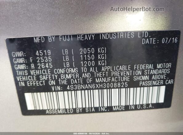 4S3BNAN6XH3008825 2017 SUBARU LEGACY Gold Вид підкапотного простору