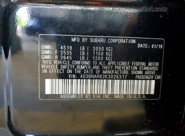 4S3BNAR62K3026317 2019 SUBARU LEGACY Black Շարժիչի բաժամունքի տեսք