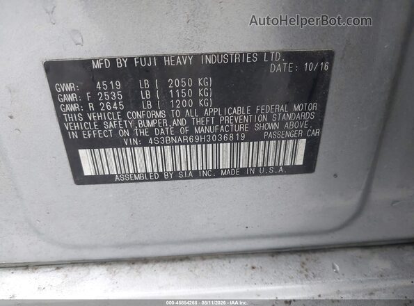 4S3BNAR69H3036819 2017 SUBARU LEGACY Серебряный Вид подкапотного пространства