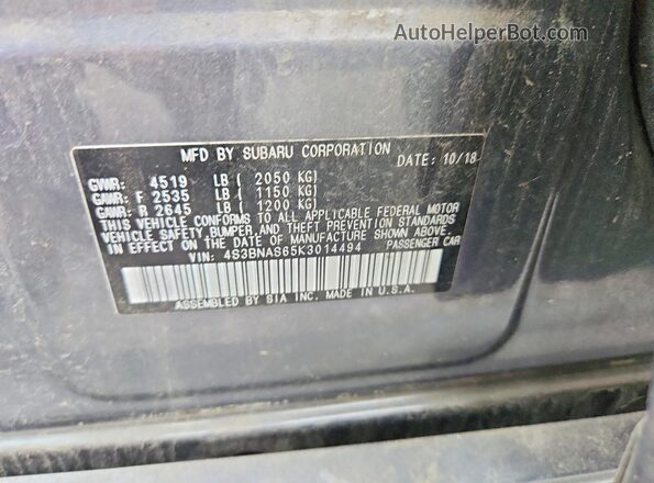 4S3BNAS65K3014494 2019 SUBARU LEGACY Gray Engine compartment view