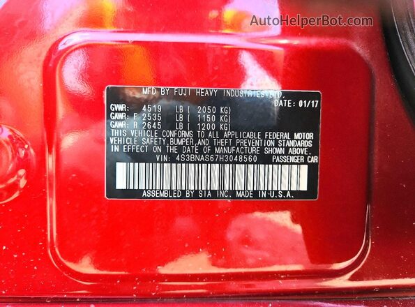 4S3BNAS67H3048560 2017 SUBARU LEGACY Красный Вид подкапотного пространства