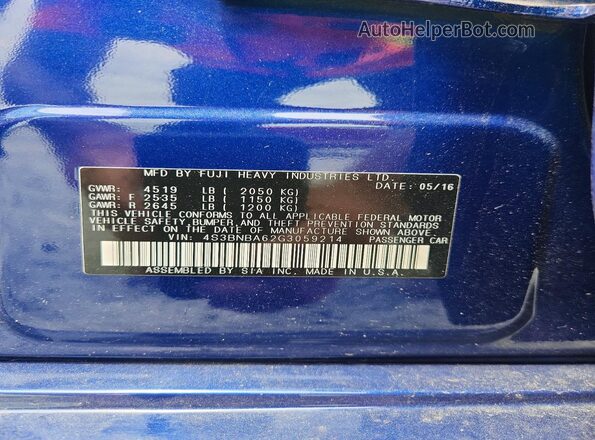 4S3BNBA62G3059214 2016 SUBARU LEGACY Синий Вид подкапотного пространства