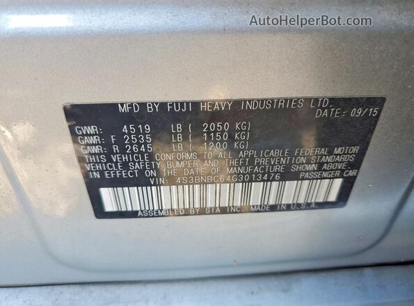 4S3BNBC64G3013476 2016 SUBARU LEGACY Silver ძრავის განყოფილების ხედი