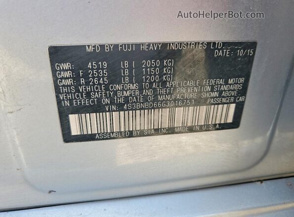 4S3BNBD66G3016751 2016 SUBARU LEGACY Silver Շարժիչի բաժամունքի տեսք