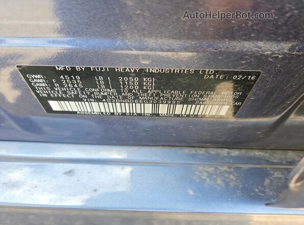 4S3BNBD66G3039995 2016 SUBARU LEGACY Blue Widok komory silnika